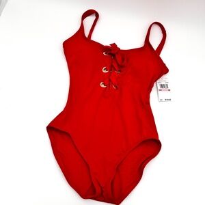 Michael Kors Red Lace-up One- Piece Swimsuit NEW Women's Size 10 Original $124